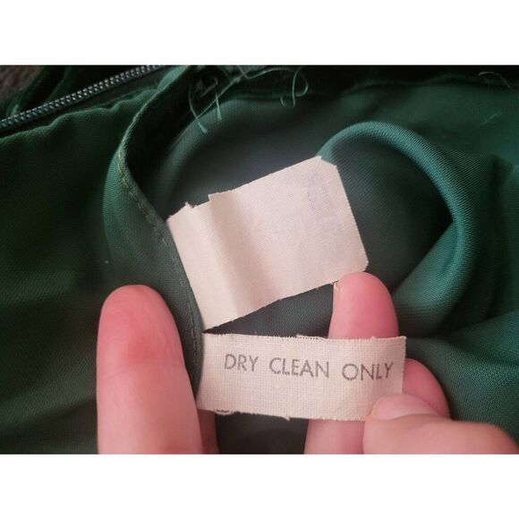 Vintage 1970s Dress Women's XS Green Emerald Velvet Long Maxi Lace Tie Waist - Picture 6 of 9